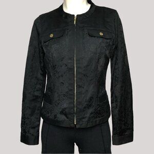 Guess Black On Black Floral Brocade Zip Up Jacket